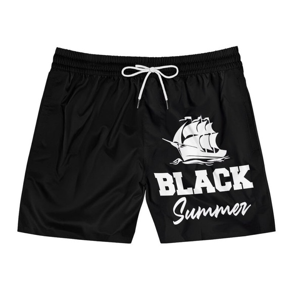 Black Summer Men Mid Length Swim Black Shorts